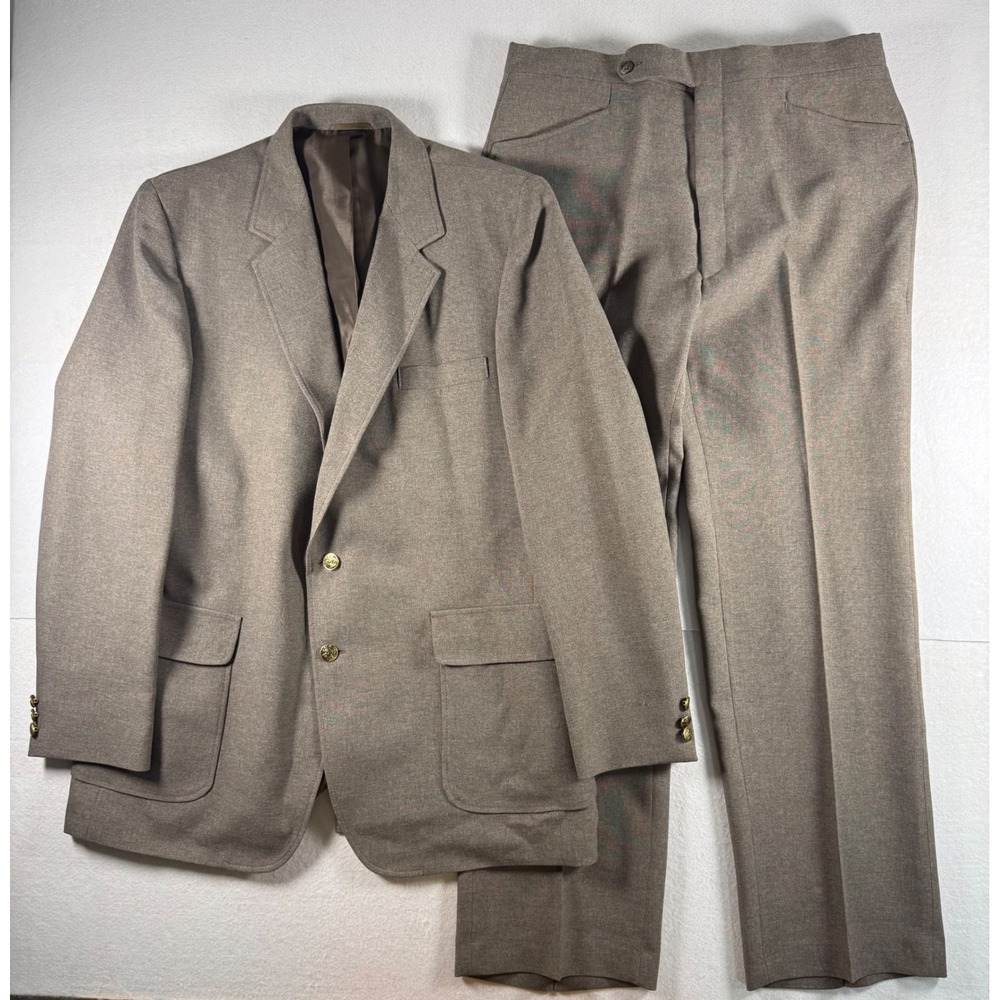 Vintage Haggar Mens Brown 2 Piece Washable Suit Blazer Pants Set 44L Made in USA
